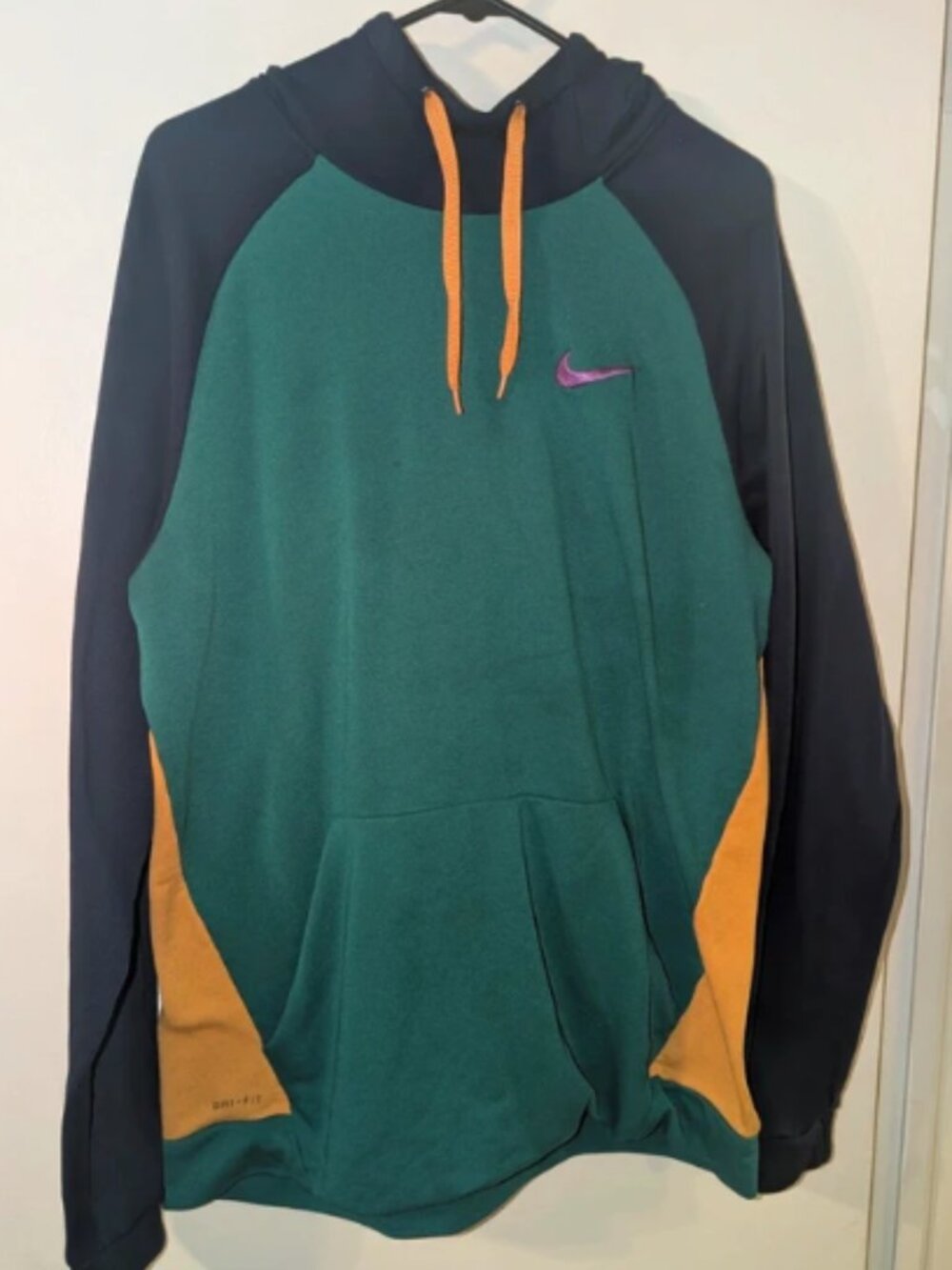 Nike Hoodie Men Green Blue Yellow DriFIT Pullover Fleece Colorblock